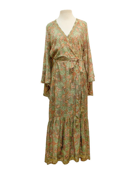 Wrap dress with long flared sleeve - various