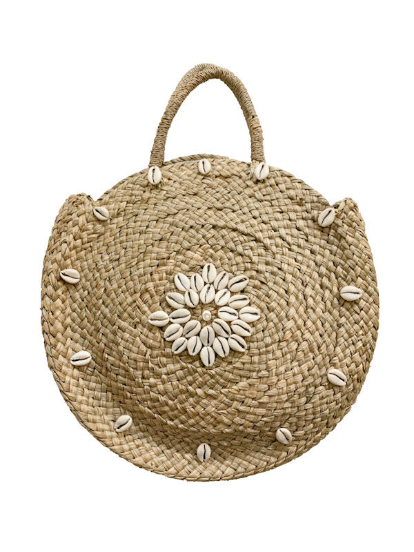 Straw bag with cowry shell detail