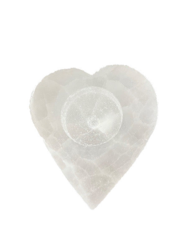 Selenite heart shaped candle holder 10cm