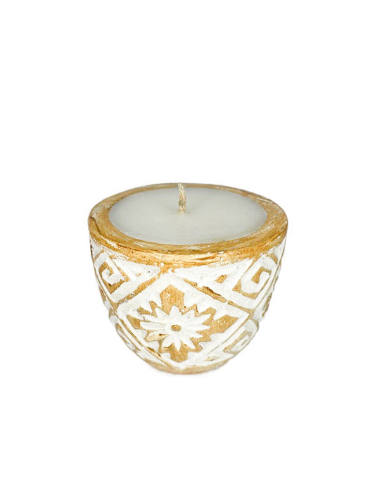 Candle in wooden carved holder - 7-9cm - various