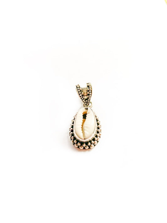 Cowry pendant in silver setting