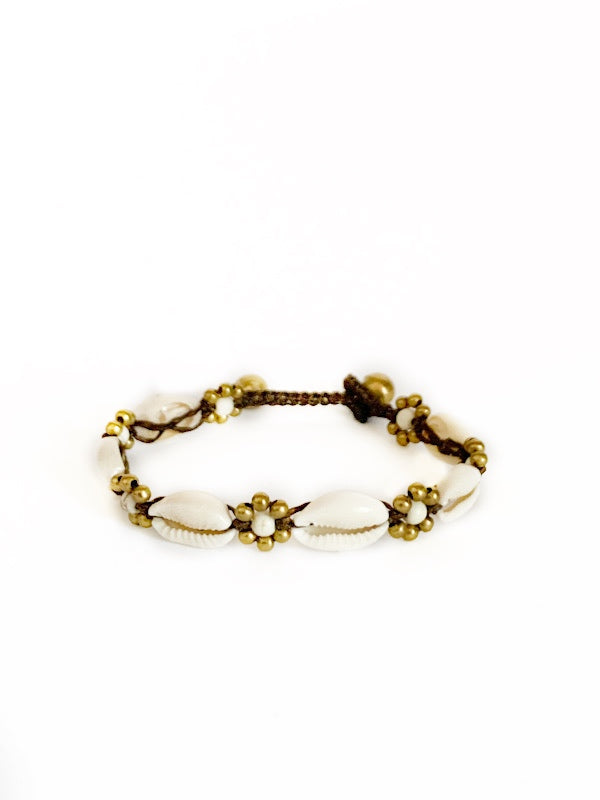 Cowry shell and brass flower bracelet various