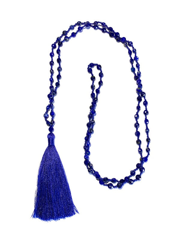 Fine briolette diamond cut lapis lazuli 108 bead mala