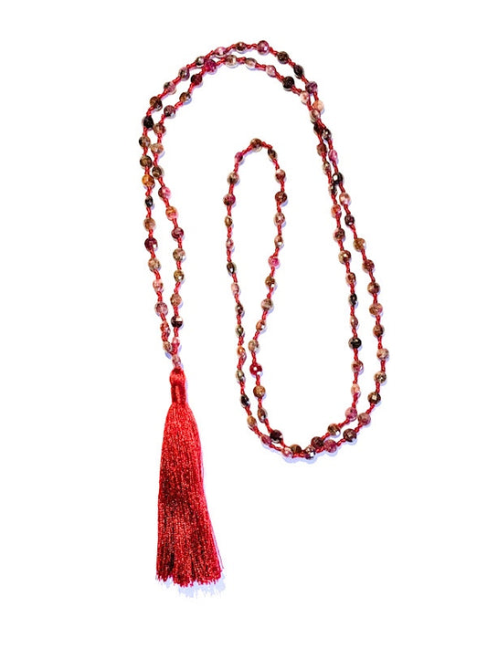 Fine briolette diamond cut ruby 108 bead mala