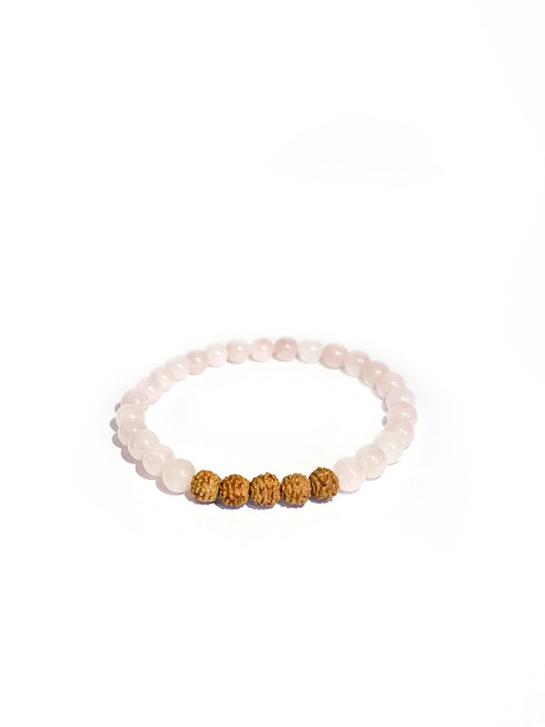 Rose quartz and rudraksha bracelet - 6mm